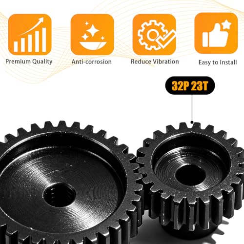 32P 23T RC Car Gear Set | 45# Steel Black Oxide | 5mm Bore +0.03mm | Precision Engineered Motor Pinion Gear Compatible with Traxxas/ARRMA/HPI/Kyosho (3-Pack with M4 Set Screws) - style: 3Pcs 23T