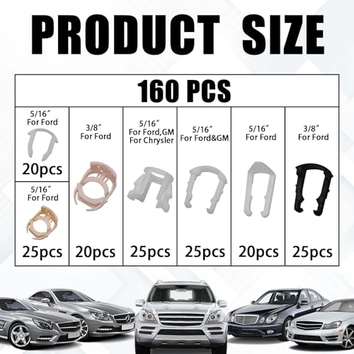 Fuel Line Retainer Clips, 3/8" & 5/16" Durable Nylon Gas Tank Repair Kit, 7 Size Fuel Line Retaining Clamp Assortment Replacement Kit Compatible with Ford, GM, Chrysler (160PCS) - size: 160PCS