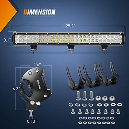 Nilight - ZH405 LED Light Bar 25Inch 162W Spot Flood Combo Led Off Road Lights with Wiring Harness Kit, 2 Years Warranty