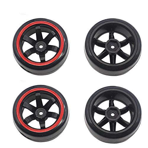 4Pack ShareGoo OD 2.44" RC Drift Tires Set,RC Hard Plastic Tyres & Wheel Rims 12mm Hex Compatible with Traxxas HSP Tamiya Kyosho HPI Redcat 1/10 On-Road Racing Drifting RC Car