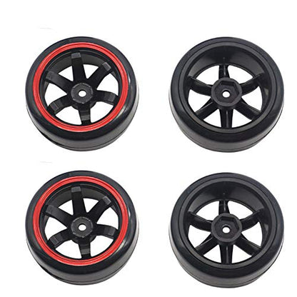 4Pack ShareGoo OD 2.44" RC Drift Tires Set,RC Hard Plastic Tyres & Wheel Rims 12mm Hex Compatible with Traxxas HSP Tamiya Kyosho HPI Redcat 1/10 On-Road Racing Drifting RC Car