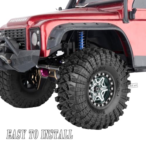 1.9 Wheels and Tires for 1/10 TRX4 TRX6 SCX10 SCX10 II 90046 SCX10 III AXI03007 SCX10 Pro Gen7/8 D90 VS4-10 MST CFX RC Crawler Car,Aluminium RC 1.9 Beadlock Wheels and Rubber Tires,Titanium - color: Titanium - (4pcs Wheels and Tires)