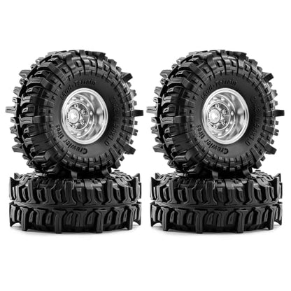 1.0" Beadlock Aluminum Wheels and Soft Rubber Tires for Axial SCX24, Traxxas TRX-4M, FMS FCX24, 1/24 1/18 RC Crawler Upgrade, Pre-Assembled Set of 4, Wrench Included (Silver-Gray) - color: Silver-gray
