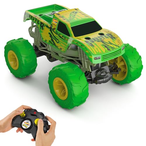 Hot Wheels Monster Trucks RC Toy, Remote-Control 1:15 Scale Gunkster, Glows in The Dark & has Terrain Action Tires with Off-Roading Capability