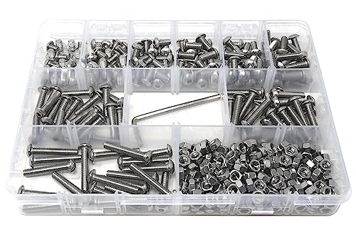 iexcell 360 Pcs M5 x 6/8/10/12/14/16/20/25/30 Stainless Steel 304 Hex Socket Button Head Cap Screws Bolts Nuts Assortment Kit - size: M5 x 6/8/10/12/14/16/20/25/30mm