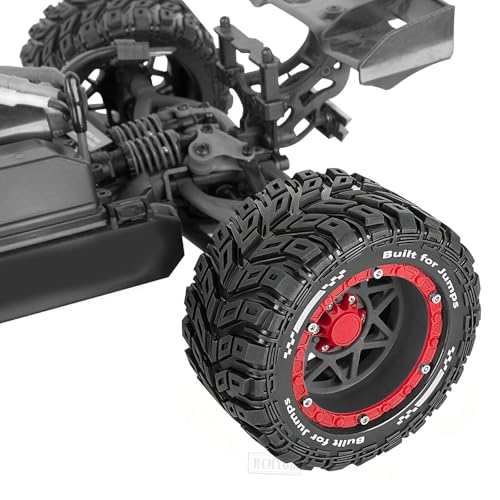 RC Truck Wheel and Tires for 1/16 SUMMIT E-REVO GORGON GROM MINI KRATON M-J-X H-B-X S-C-Y RC Car,Monster Truck Car Wheel Tires w/Plastic Wheels Rim,Soft Tire Highway Wheels (4PCS),Black and Red - color: Black-red(rc Wheels Tires)