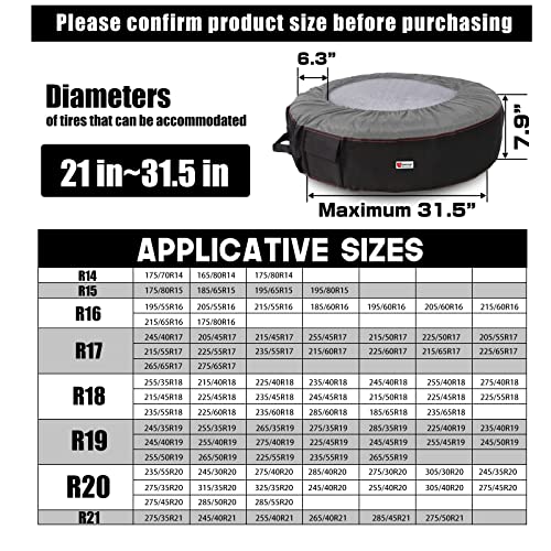 Seasonal Tire Totes, Spare Tire Cover, Portable Winter Wheel, Handle for Easy Transportation, Fits Tires Tire Diameters 21” to 31.5”, Set of 4 Bags Gray