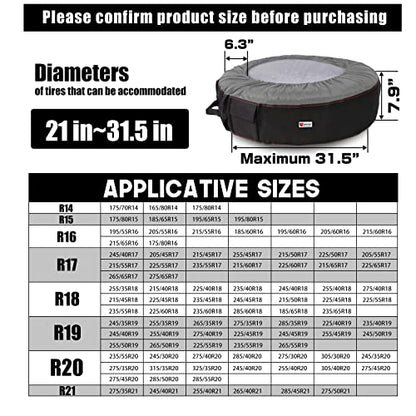 Seasonal Tire Totes, Spare Tire Cover, Portable Winter Wheel, Handle for Easy Transportation, Fits Tires Tire Diameters 21” to 31.5”, Set of 4 Bags Gray