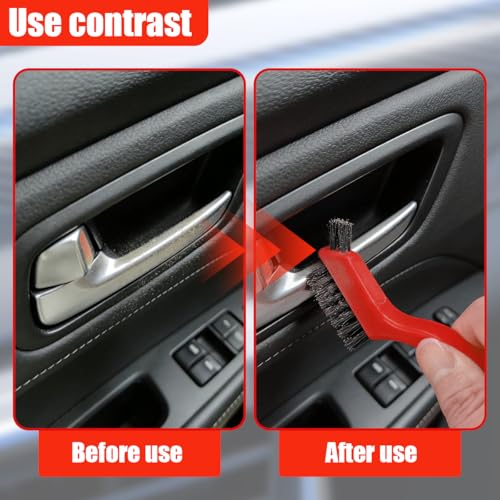 Craedli 3PCS Nylon Brushes for Cleaning, Non-Scratch Small Crevice Cleaning Brushes with Ergonomic Handle for Tight Spaces, Universal Car Detailing Brush Set for Cleaning Dust in Holes (Red) - color: Red