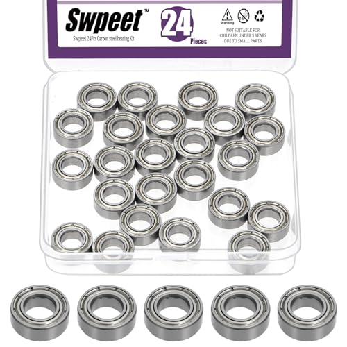 Swpeet 24Pcs 687ZZ Ball Bearings Assortment Kit, 7 x 14 x 5mm Carbon Steel Deep Groove Bearings, Miniature Bearings, Double Shielded - size: 687ZZ-24PCS, style: Carbon Steel