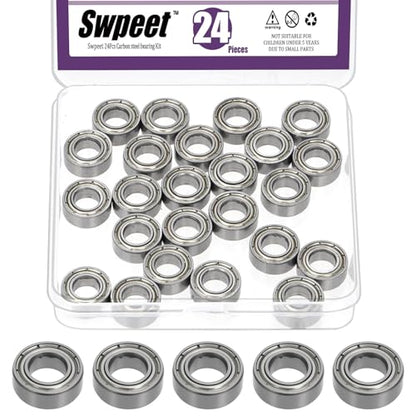 Swpeet 24Pcs 687ZZ Ball Bearings Assortment Kit, 7 x 14 x 5mm Carbon Steel Deep Groove Bearings, Miniature Bearings, Double Shielded - size: 687ZZ-24PCS, style: Carbon Steel