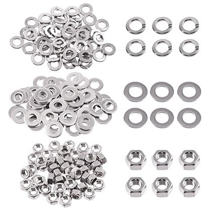 Swpeet 150Pcs SAE 304 Stainless Steel 1/4-20" Hex Nuts and #1/4 Flat Washers with #1/4 Split Lock Washers Assortment Kit, Coarse Thread Hexagon Nut for Home Automotive Shop Use - size: #1/4-20 Hex Nuts & Washers