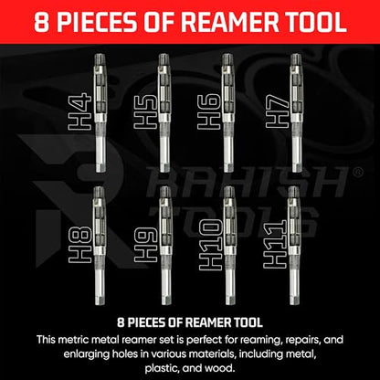 Adjustable Hand Reamer H4-H11 for Metal & Wood Repairs, 15/32" to 1-1/16" | Carbon Steel Construction, Straight Flutes, 11.90-26.98mm Capacity, Expandable Blades, Bore Sizing, Hole Finishing Tool - size: H4 to H11 - 8Pcs