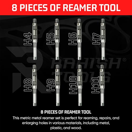 Adjustable Hand Reamer H4-H11 for Metal & Wood Repairs, 15/32" to 1-1/16" | Carbon Steel Construction, Straight Flutes, 11.90-26.98mm Capacity, Expandable Blades, Bore Sizing, Hole Finishing Tool - size: H4 to H11 - 8Pcs