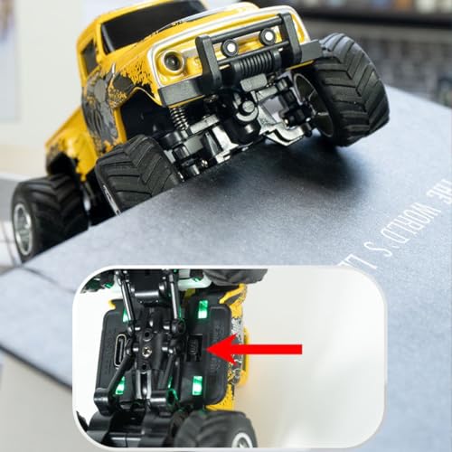 1:64 Scale MINI Monster Truck RC Car with Tow Hook, 2.4G Alloy Remote Control Vehicle with 3-Speed Gear,Multi-Player Off-Road Model HG4-231 - color: Yellow