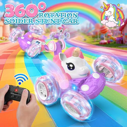 Mafbeanl Remote Control Car Stunt RC Cars 360° Rotating with 2.4GHz Rechargeable Wheel Lights Toys Car Gift for Boys Girls 3 4 5 6 7 8 9 10 11 12 (Pink) - color: Pink
