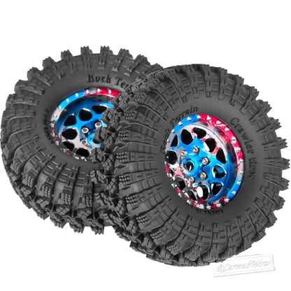 1.3" Beadlock Wheel Tires Set for 1/18 1/24 SCX24 TRX4M RC Crawler Car,Alloy RC Wheel Rims Brass Rings All Terrain RC Tires,Rainbow - color: Rainbow(4pcs)