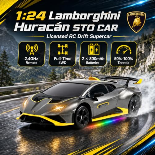 YESHIN 1：24 Lamborghini Haracan Drifting Car Red, Lamborghini Toy Car, RC Cars for Boys Age 8-12, 2.4GHz Remote Control Car with Light - color: B-gray