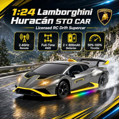 YESHIN 1：24 Lamborghini Haracan Drifting Car Red, Lamborghini Toy Car, RC Cars for Boys Age 8-12, 2.4GHz Remote Control Car with Light - color: B-gray
