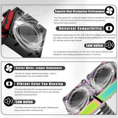 VXL-3s ESC Cooling Fan and Motor Cooling Fan 28000 RPM Dual Fan Set for 1/10 Traxxas Slash 4x4 Stampede 4x4 Rustler 4x4 VXL Hoss 4×4 Velineon VXL 3s Heat Sink Replace #3340, Grey & Black - style: SRQ-Grey Black
