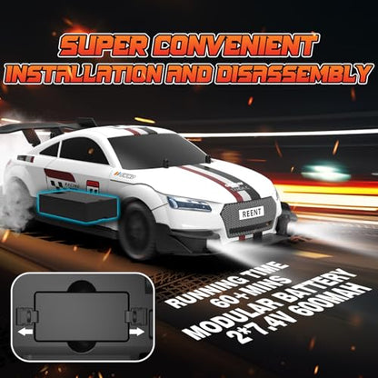 1/16 RC Drift Car 2.4Ghz 4WD Remote Control Cars with Spray & Led Lights 1/28 Scale Gesture Sensing RC Stunt Cars Toys for 6-12 Years Old Boys Girls