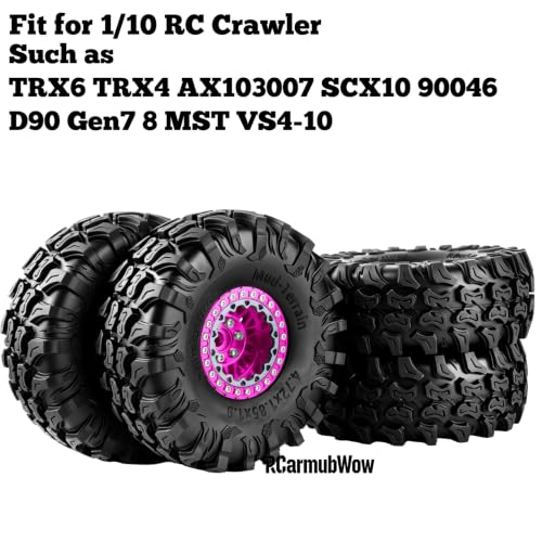 1.9 Inch Beadlock Aluminum Wheels and Tires, 4PCS RC Crawler Wheel Tire Set Compatible with 1/10 Scale SCX10 90046 AX103007 SCX10 II III TRX4 TRX6 Gen7 Gen8 D90 VS4-10 MST CFX,Pink - color: Pink(4pcs)