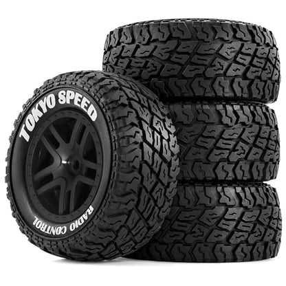 1/10 RC Short Course Truck Tires and Wheels with 12mm 14mm 17mm Hex 110mm 1/8 Rubber Tyres for 1/10 RC Truck ARRMA ARA3521T3 Traxxas 68154-4-GRN - Slash BL-2S (Black) - color: Black