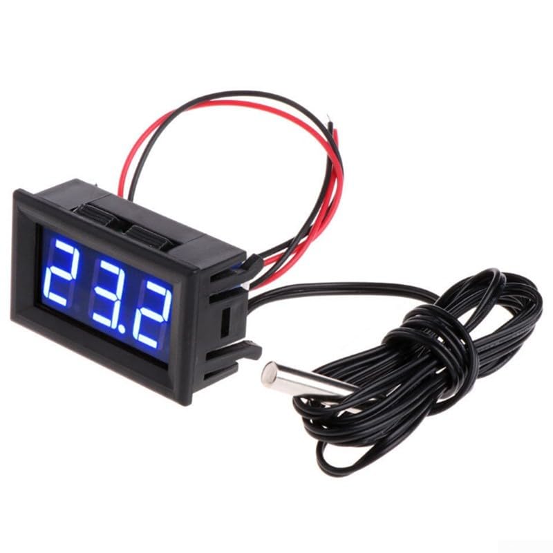 Digital Temperature Meter with Probe, LED Display DC 5-12V Car Temperature Panel Meter Gauge -50~110°C Temperature Gauge Sensor(Blue) - color: Blue