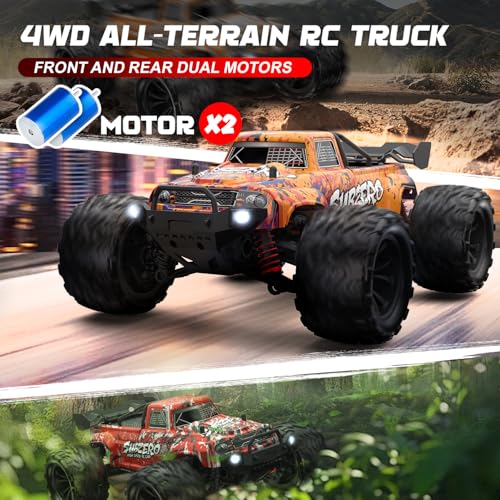 1/16 Scale Fast RC Cars, 40KM/H 4WD Off-Road High Speed Remote Control Trucks for Adults and Kids Boys, All Terrain Truck Toys Gifts - style: 9500E-RED
