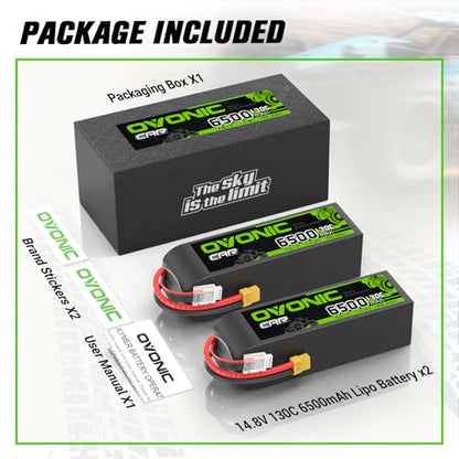 OVONIC 4S LiPo Battery 6500mAh 14.8V 130C RC Battery with XT60 to TRA Connector