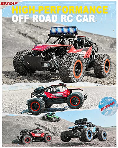 BEZGAR RC Cars for Boys - 1:14 Off Road RC Truck with LED Headlight | 2.4GHz steady wireless signal, shock-absorbing suspension, bright front lamp, fun toy for kids & adult beginners - color: Red