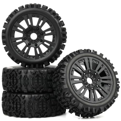 Pre-Glued 1/8 Scale RC Off Road Buggy Tires & 17mm Hex Wheels All-Terrain, Fits 1/8 Arrma Typhon 3S Losi TLR 8Ight X/E 2.0 XT/XTE Team Associated Traxxas Redcat HPI 1/8 RC Truggy Wheels Tyres - color: black 8-spoke