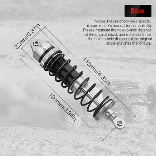 2PCS 1/10 RC Car Aluminum Front Shocks Replacement of AR330550 Update Parts | Compatible with Arrma 1/10 Typhon 3S/2S Granite 4x4 Bigrock Senton Shock Absorber Assembled - color: Gray Black 2Pcs F