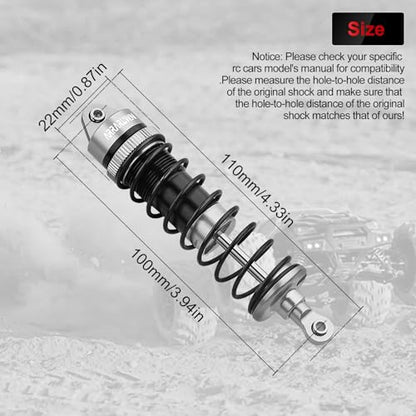 2PCS 1/10 RC Car Aluminum Front Shocks Replacement of AR330550 Update Parts | Compatible with Arrma 1/10 Typhon 3S/2S Granite 4x4 Bigrock Senton Shock Absorber Assembled - color: Gray Black 2Pcs F