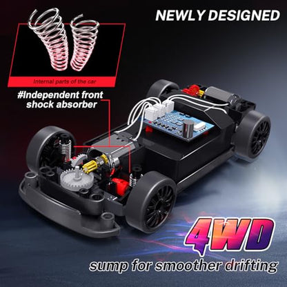 RC Drift Car, 1:24 Remote Control Car for Kids, 20KM/H 4WD High Speed RC Cars with LED Lights, Two Batteries, Extra Drifting Tires, Vehicle for Adults Boys Girls - color: S815 Light Gray