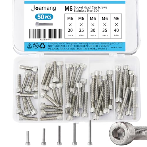 M6 x 20mm 25mm 30mm 35mm 40mm Socket Head Cap Screws Bolts, Stainless Steel 304, Metric Allen Hex Drive, Bright Finish, Fully Threaded, Assortment Kit 50PCS - size: Socket M6x20-40 mm