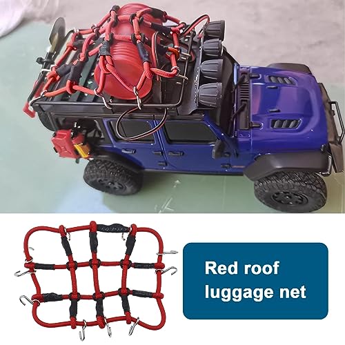 SING F LTD Remote Control Car Roof Cargo Net Compatible with Axial Gladiator Bronco 1/24 RC Crawler Elastic Car Accessories with Hooks 6.5 * 8CM, Red - color: Red