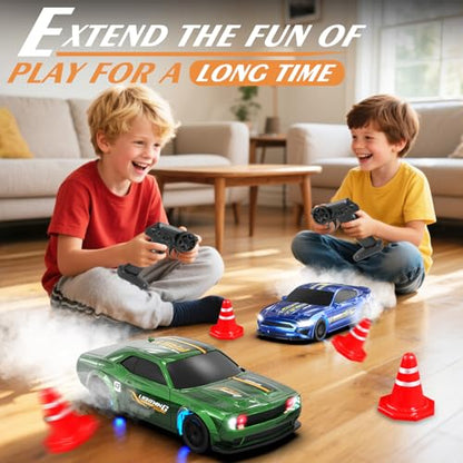 Mini RC Drift Car 1/43 2.4GHz RC Drift Cars with Gyro, 4WD Full Proporitonal High Speed Remote Control Car with LED Lights and Drifting Tires Hobby Racing Cars for Adults Kids Boys, Green - color: Green