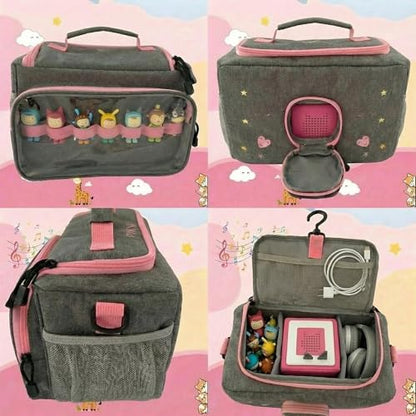 Tonie Carrying Case for Toniebox 1 2, Tonies Figures Storage, Polyester Multifunction Bag, Holds 30-40 Character Figurines & Accessories, 3 Design Patterns (Pink) - color: pink