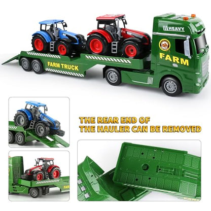 Dwi Dowellin Large Flatbed Semi Truck Toy for Kids,Includes Farm Vehicles,Car Toy Birthday Gift for 2 3 4 5 Years Old Boys and Girls - style: Farm Truck