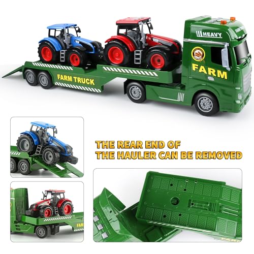 Dwi Dowellin Large Flatbed Semi Truck Toy for Kids,Includes Farm Vehicles,Car Toy Birthday Gift for 2 3 4 5 Years Old Boys and Girls - style: Farm Truck