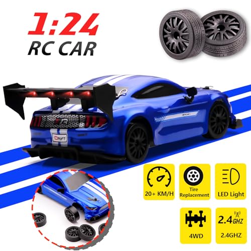 1:24 Scale RC Drift Car,4WD 2.4GHz High Speed Racing Hobby Sport Toy Car Vehicle with LED Lights,Racing and Drift Wheels for Adult Boys Girls Kids Gift (8602-Blue) - color: 8602-blue