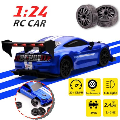 1:24 Scale RC Drift Car,4WD 2.4GHz High Speed Racing Hobby Sport Toy Car Vehicle with LED Lights,Racing and Drift Wheels for Adult Boys Girls Kids Gift (8602-Blue) - color: 8602-blue
