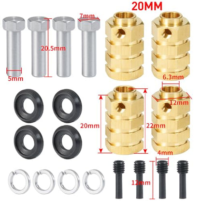 4PCS 12mm Wheel Hubs Hex Pins Adapter-Heavy Duty Brass(5-20mm) for TRX4 TRX6 RC Crawler – Heavy Duty Wheel Spacers & Extensions (20mm)