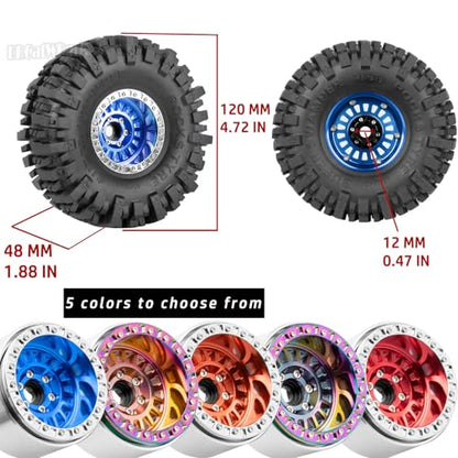 Aluminum RC 1.9 Wheel Tires for 1/10 SCX10 SCX10 II 90046 SCX10 III AXI03007 SCX10 Pro TRX4 TRX6 Gen7/8 D90 VS4-10 MST CFX RC Crawler Car,4pcs RC 1.9 Beadlock Wheel,Navy Blue - color: Navy Blue - (Colorful Tires)