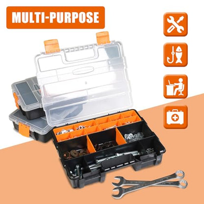 Torin AG421B Hardware & Parts Organizers: 4 Piece Versatile And Durable Storage Toolbox for Bolts, Screws, Nails, Nuts and Small Hardware, Black/Orange - size: 12IN