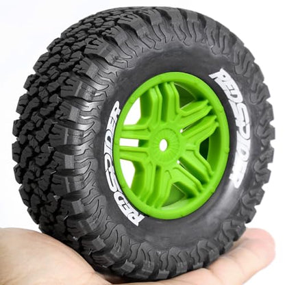 1/10 RC Short Course Truck Plastic Wheels 12mm Hex and Tires OD 4.41" 5-Spok Off Road Tyres for 1:10 Scale Truck Car TRAXXAS Slash 4X4 2WD ARRMA SENTON 3S Losi Redcat Rc4wd 4PCS (Green) - color: Green