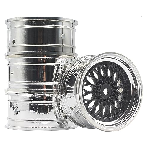 4PCS 65mm RC Rally Car Rubber Tires and Plastic Plating Wheel Rims Set 12mm Hex for 1/10 RC On-Road Rally Drift Racing Car for HSP Tamiya Sakura HPI WR8 HSP TT02 WLtoys(Black Silver) - color: Black