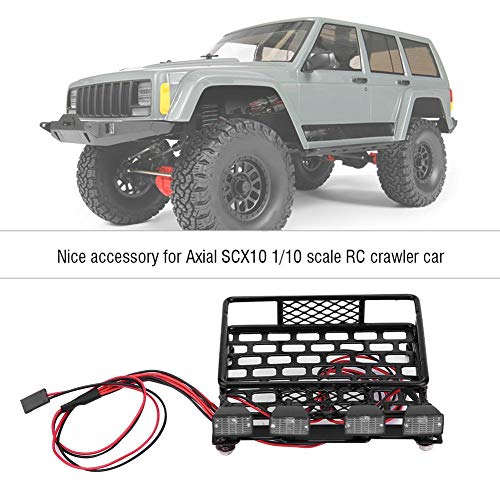 RC Car Roof Rack, Small Size Roof Rack Luggage Carrier with 4 Quadrate LED Lights for Axial SCX10 1/10 Remote Control Crawler Car(4 White Light Color)