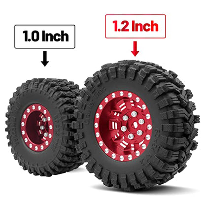 OGRC 1.0 Plus (1.2 Inches) Beadlock Wheel and Tires Set 7mm Negative Offset Wheel Rims SS Super Soft Sticky Tires for TRX4M SCX24 FCX24 AX24 1/24 1/18 RC Crawler Car - 62 * 24mm (Red) - color: Red